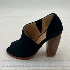 FOWT Black D'Orsay Peep Toe Slip On Side Cut Block Heel Comfort Walking Pump